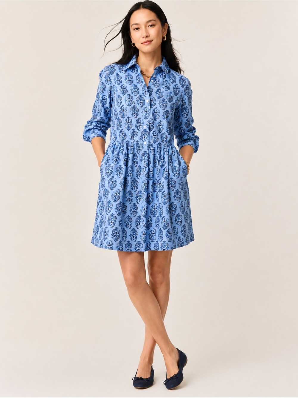J.Crew Factory Blue Floral Button Front Shirt Dress | Size 0